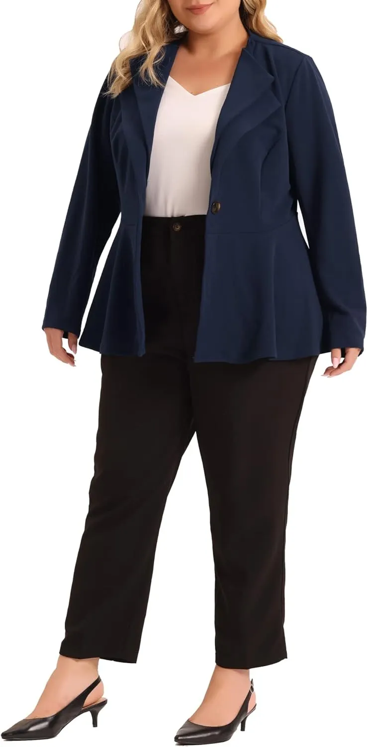 Agnes Orinda Plus Size Women's Casual Blazers Work Office Dressy Double Notch Lapel 2023 Peplum Jacket Blazer