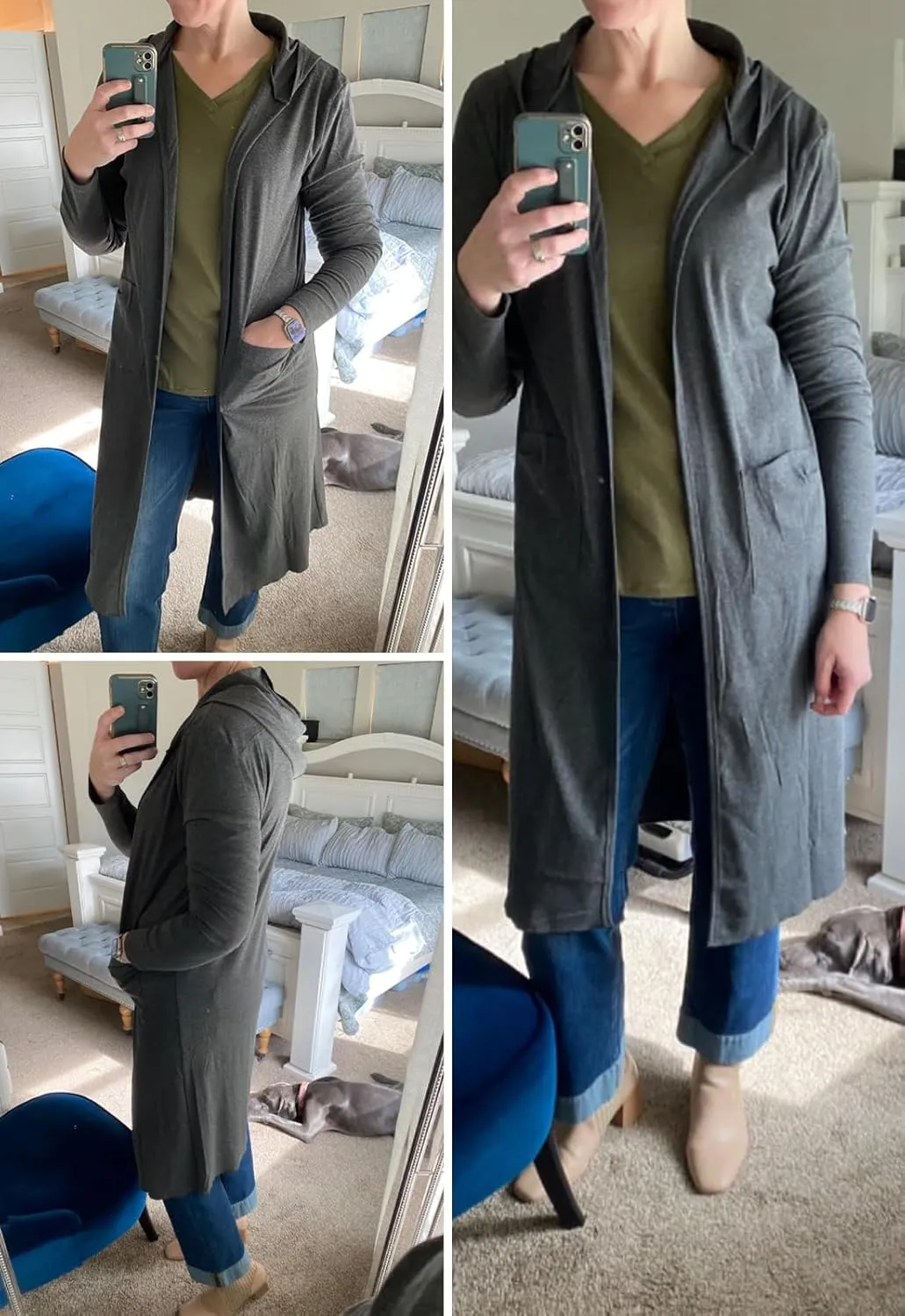 Alaster Queen Women's Hooded Long Cardigans Open Front Long Sleeve Lightweight Cardigan for Women with Pockets