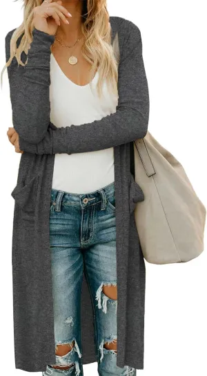 Alaster Queen Women's Hooded Long Cardigans Open Front Long Sleeve Lightweight Cardigan for Women with Pockets