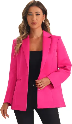 Allegra K Casual Blazers for Women's Long Sleeve Lapel Open Front Button with Pockets Work Blazer Jackets
