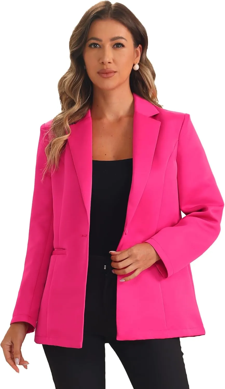 Allegra K Casual Blazers for Women's Long Sleeve Lapel Open Front Button with Pockets Work Blazer Jackets