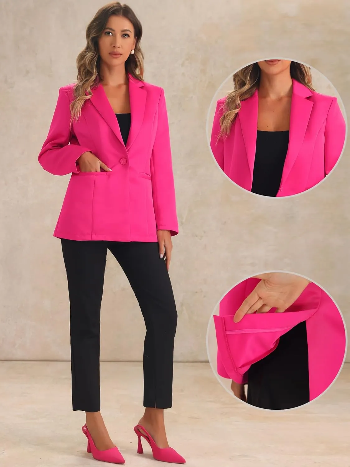 Allegra K Casual Blazers for Women's Long Sleeve Lapel Open Front Button with Pockets Work Blazer Jackets
