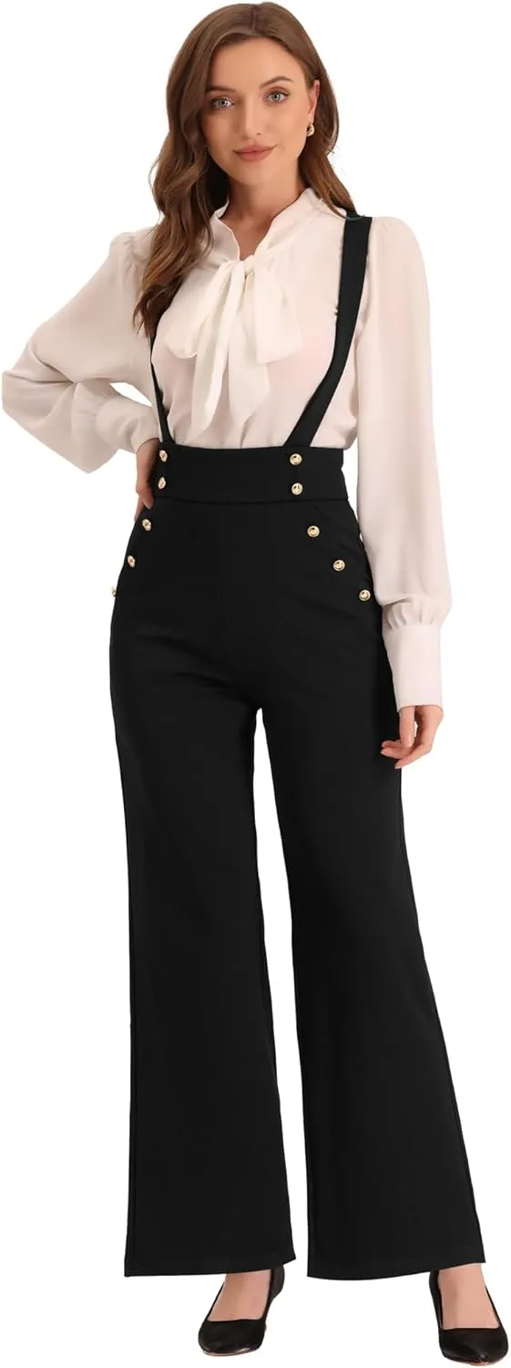 Allegra K Casual Office Overall for Women's Adjustable Straps Wide Leg Suspenders Jumpsuits