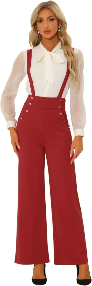 Allegra K Casual Office Overall for Women's Adjustable Straps Wide Leg Suspenders Jumpsuits