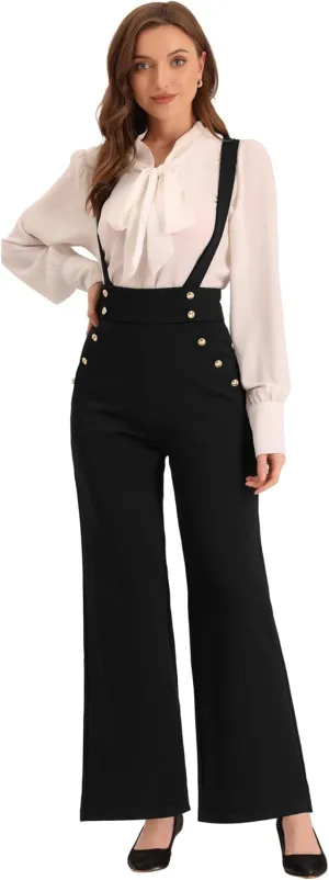 Allegra K Casual Office Overall for Women's Adjustable Straps Wide Leg Suspenders Jumpsuits