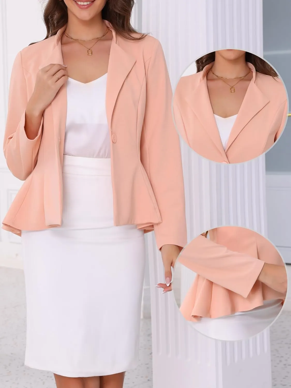 Allegra K Casual Work Office Blazer for Women's 2025 Lapel Collar Single Button Peplum Business Blazers