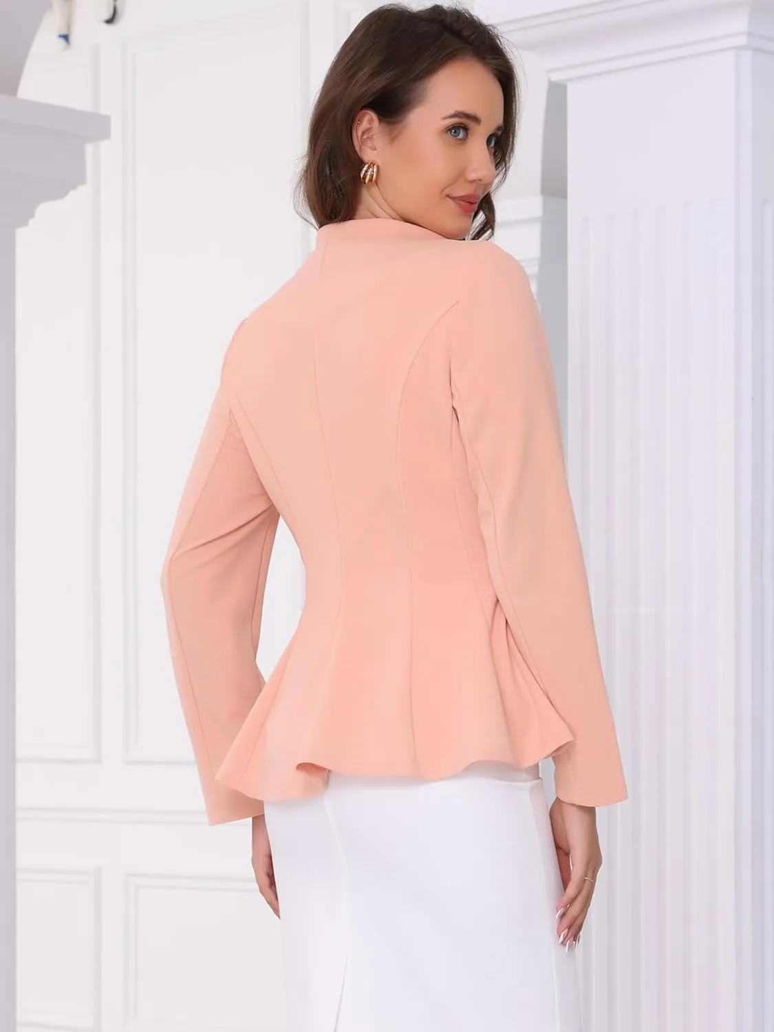 Allegra K Casual Work Office Blazer for Women's 2025 Lapel Collar Single Button Peplum Business Blazers