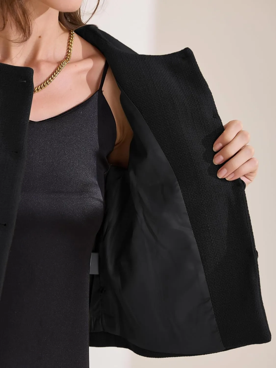 Allegra K Women's Cropped Blazer Jacket Long Sleeve Button Down Spring Fall Work Business Tweed Blazers