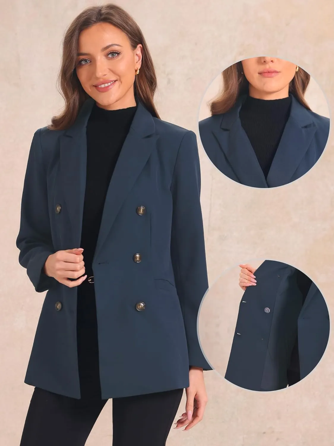 Allegra K Work Office Blazers for Women's Lapel Collar Shoulder Pads Double Breasted Suit Blazer Jacket