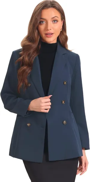 Allegra K Work Office Blazers for Women's Lapel Collar Shoulder Pads Double Breasted Suit Blazer Jacket