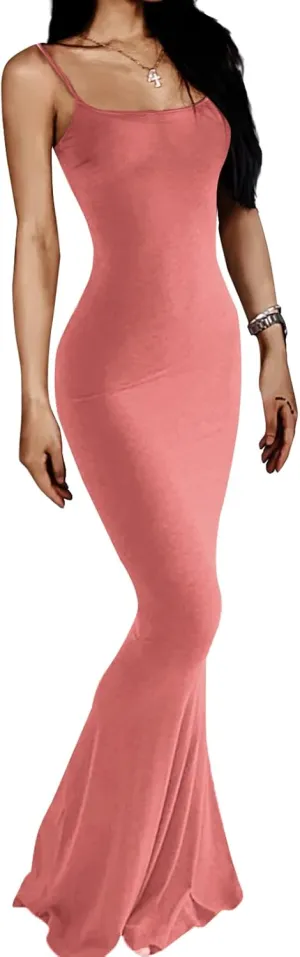 AnotherChill Women's Casual Lounge Slip Long Dress Sexy Sleeveless Backless Bodycon Maxi Dresses 2023 Summer Slim Elegant