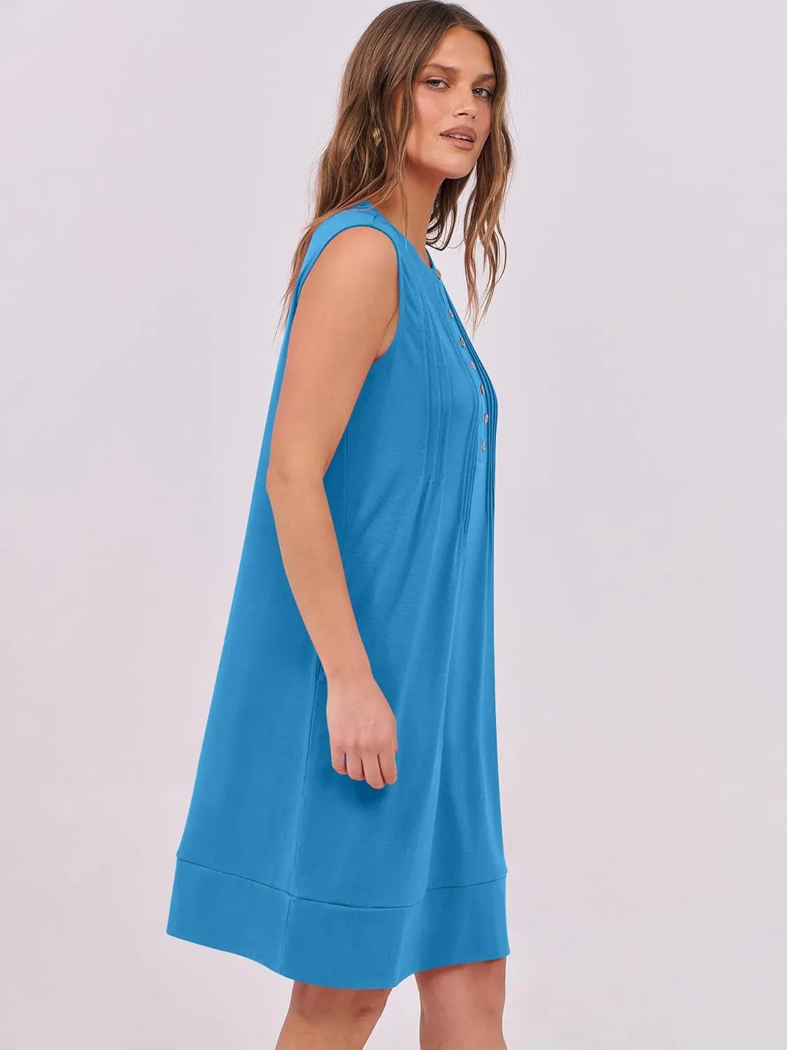 ANRABESS Sundresses for Women Summer Casual Loose Sleeveless Crewneck Tank Button Beach Vacation Mini Dresses with Pockets