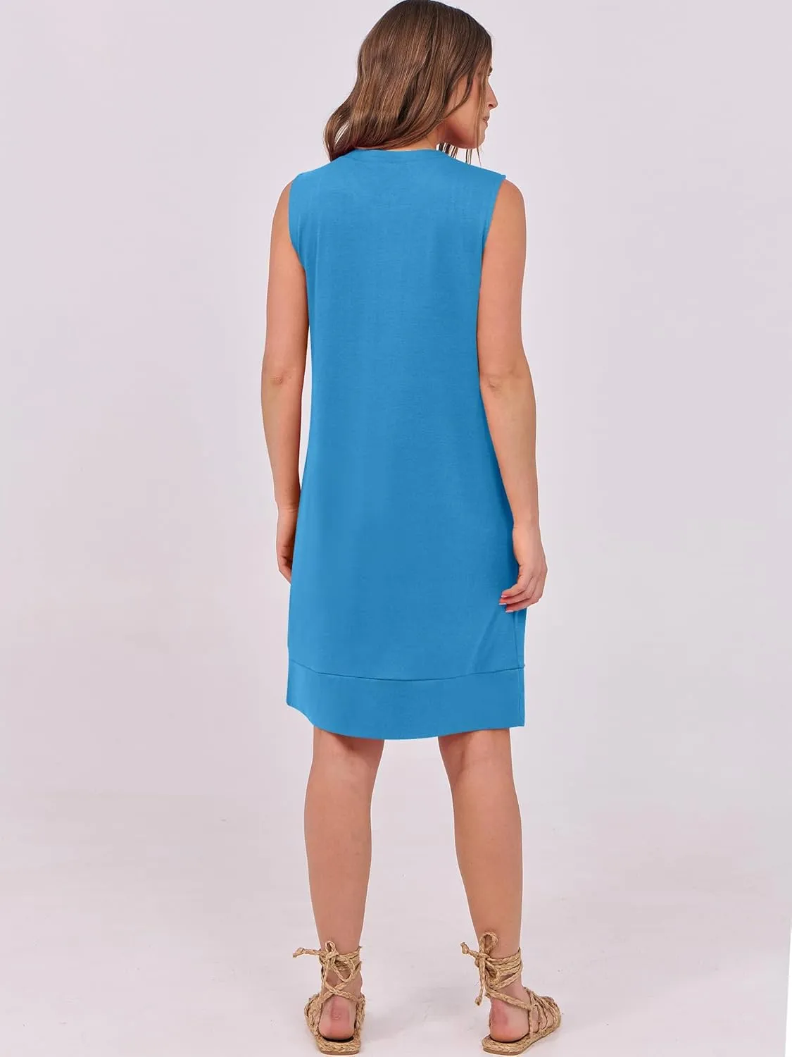 ANRABESS Sundresses for Women Summer Casual Loose Sleeveless Crewneck Tank Button Beach Vacation Mini Dresses with Pockets