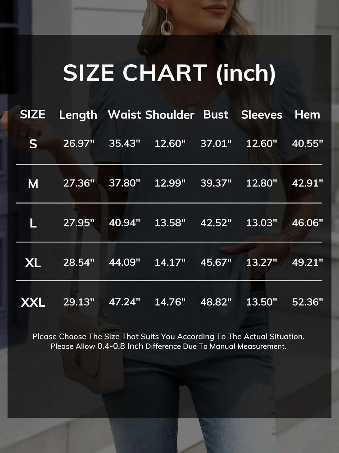 ATHMILE Womens Summer Shirt V Neck Casual Tshirts Puff Sleeve Tops for Women Trendy 2025 Tunic Solid Color