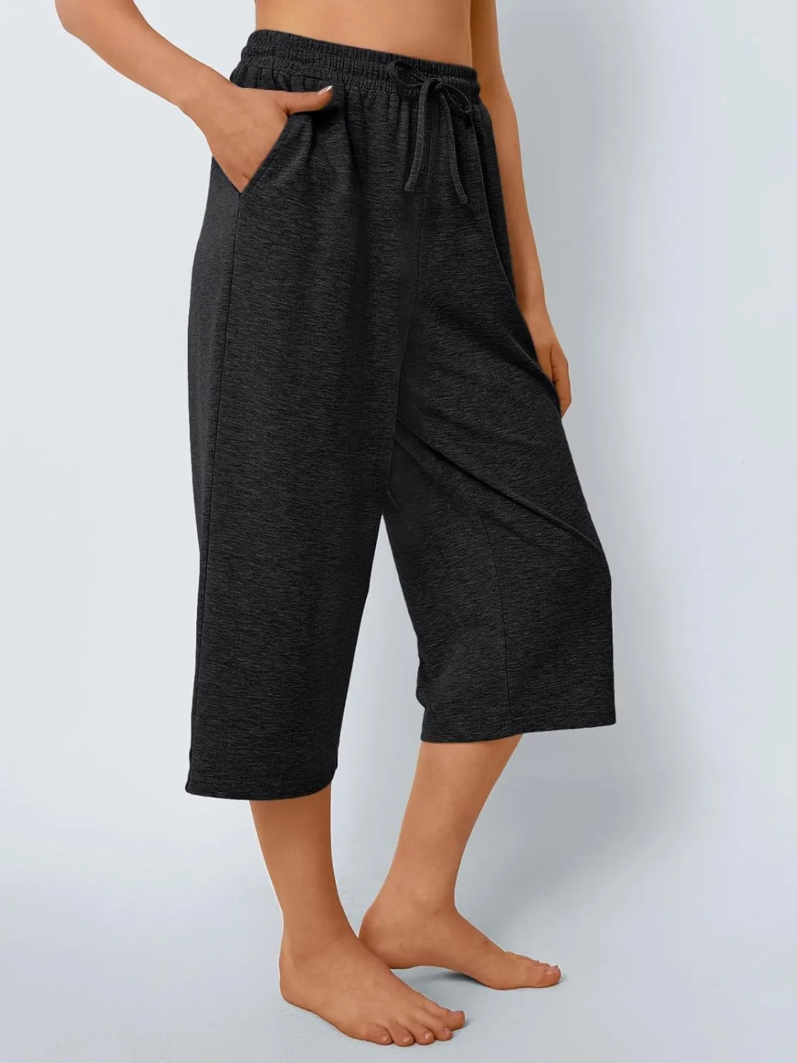 AUTOMET Womens Capris Pants Wide Leg Summer 2025 Sweatpants Drawstring Loose Lounge Palazzo Casual Crop Trouser with Pocket