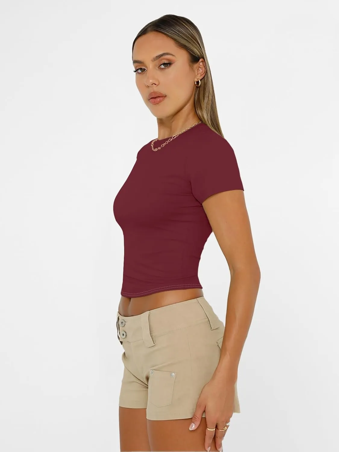 AUTOMET Womens Short Sleeve T Shirts Basic Summer 2025 Workout Tops Crew Neck Gym Crop Tops Trendy Y2K Clothes