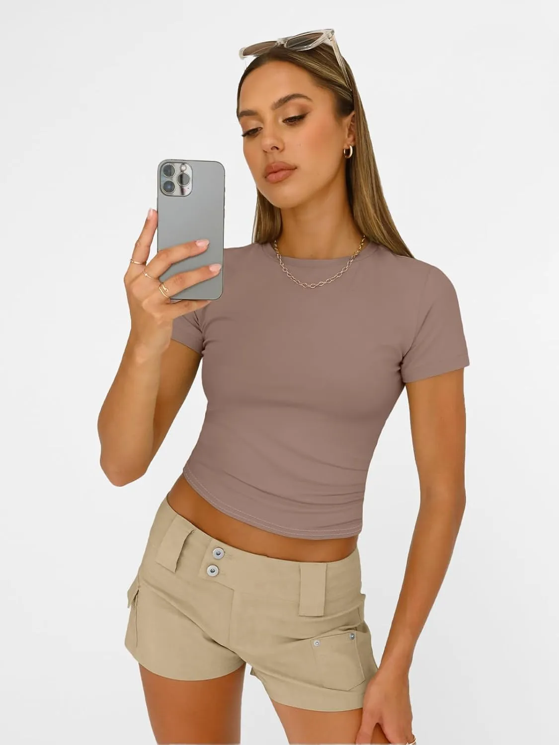 AUTOMET Womens Short Sleeve T Shirts Basic Summer 2025 Workout Tops Crew Neck Gym Crop Tops Trendy Y2K Clothes