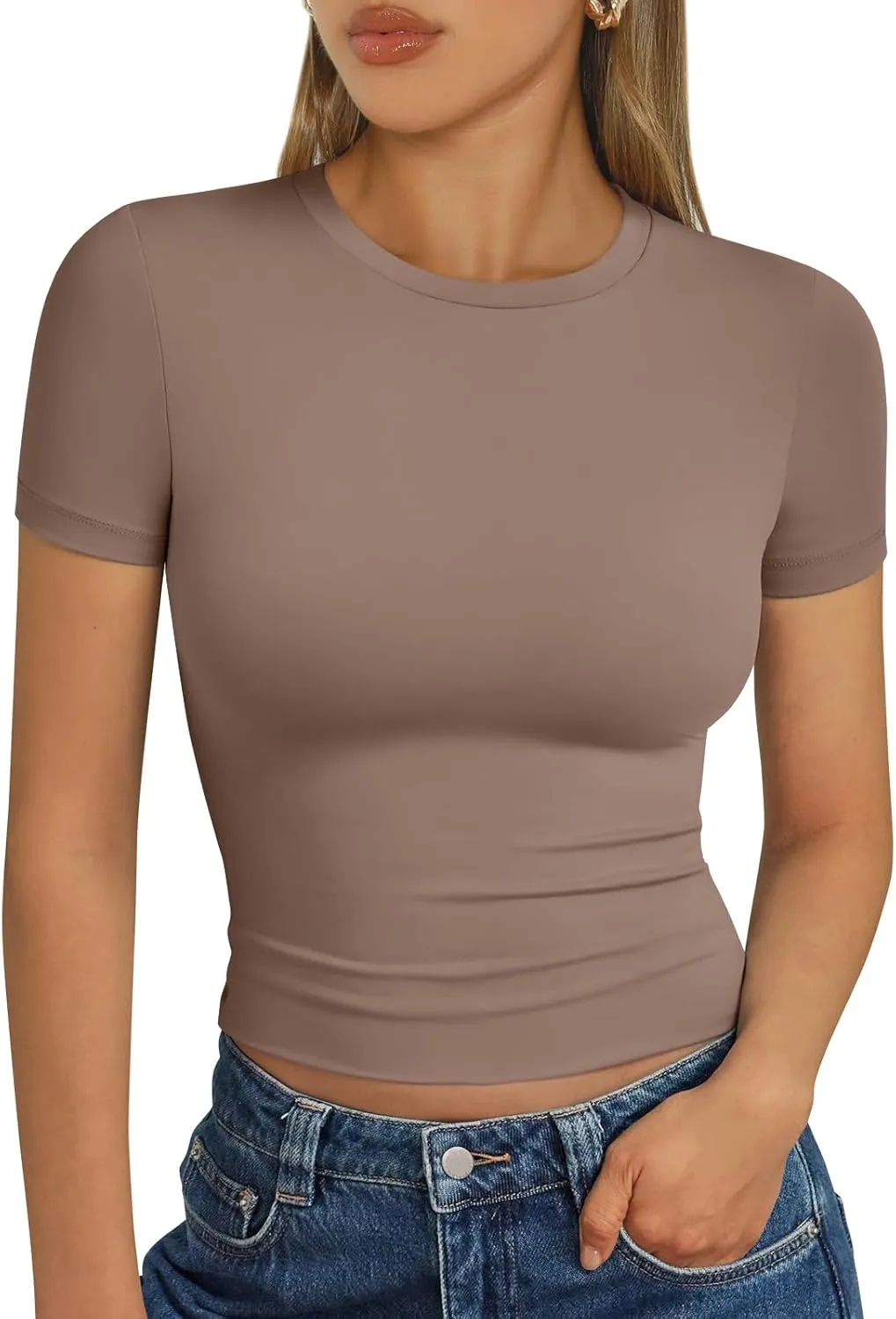 AUTOMET Womens Short Sleeve T Shirts Basic Summer 2025 Workout Tops Crew Neck Gym Crop Tops Trendy Y2K Clothes
