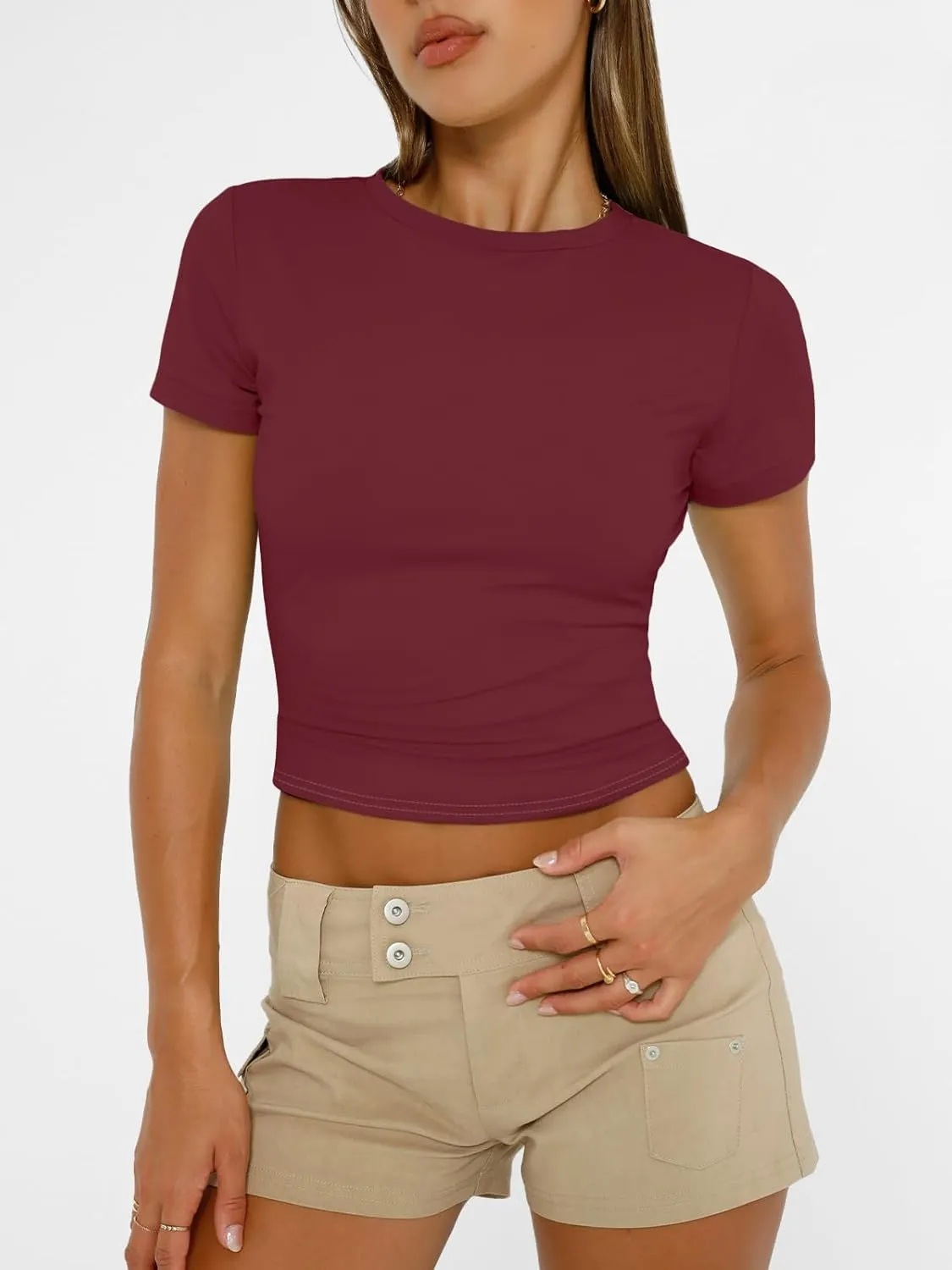 AUTOMET Womens Short Sleeve T Shirts Basic Summer 2025 Workout Tops Crew Neck Gym Crop Tops Trendy Y2K Clothes