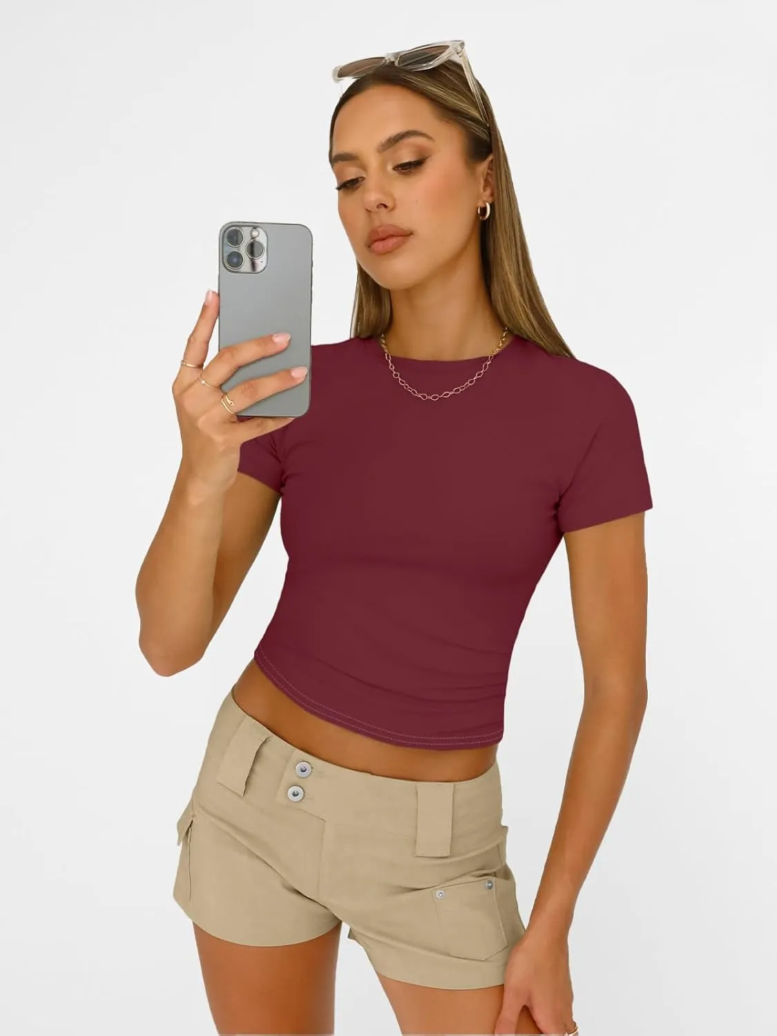AUTOMET Womens Short Sleeve T Shirts Basic Summer 2025 Workout Tops Crew Neck Gym Crop Tops Trendy Y2K Clothes