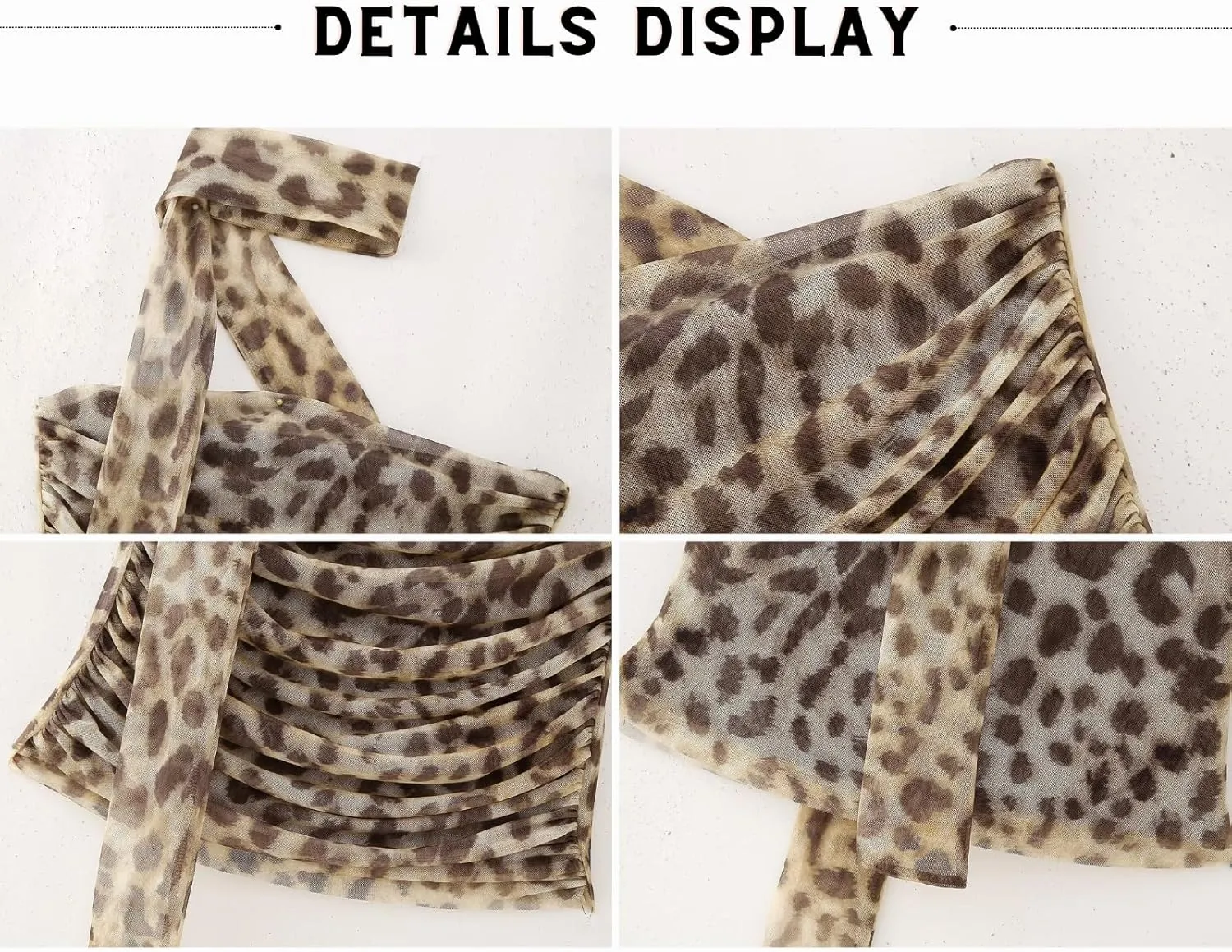 BAIMORE Womens Sexy Mesh Animal Print 2 Piece Outfit Pleated Tube Top with Bodycon Maxi Skirt Set