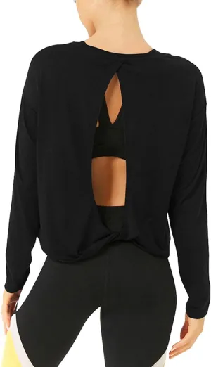 Bestisun Long Sleeve Workout Shirts Yoga Dance Tops Open Back Athletic Clothes for Women