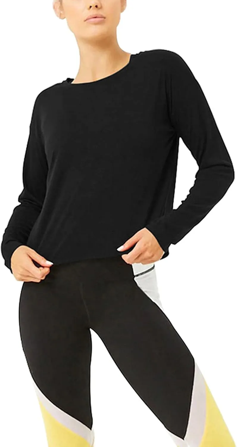 Bestisun Long Sleeve Workout Shirts Yoga Dance Tops Open Back Athletic Clothes for Women