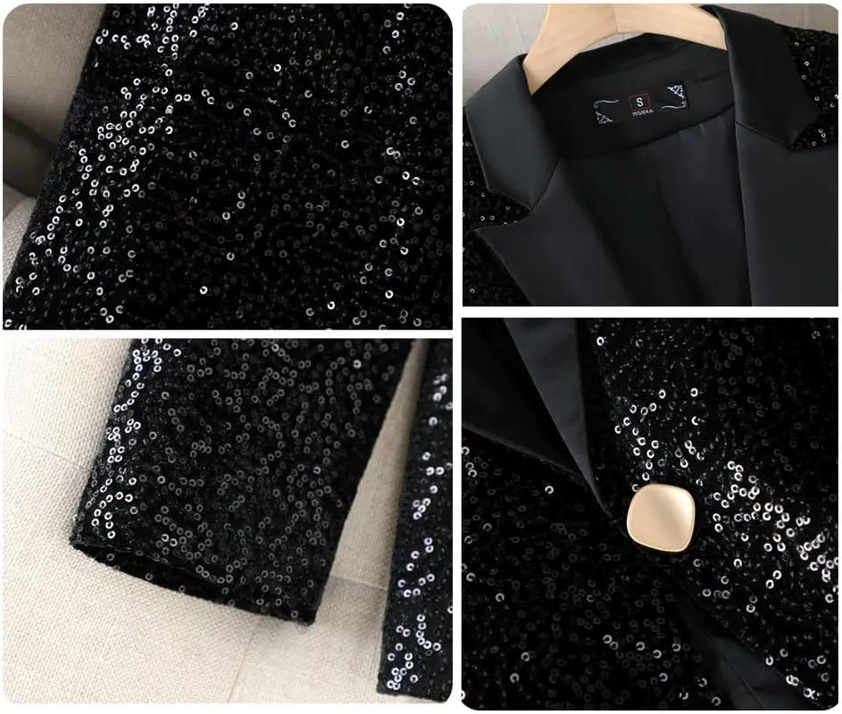 Blazers for Women Business Casual Petite Office Long Sleeve Shiny Sequins Suit Jacket for Holiday Party JNZJK001