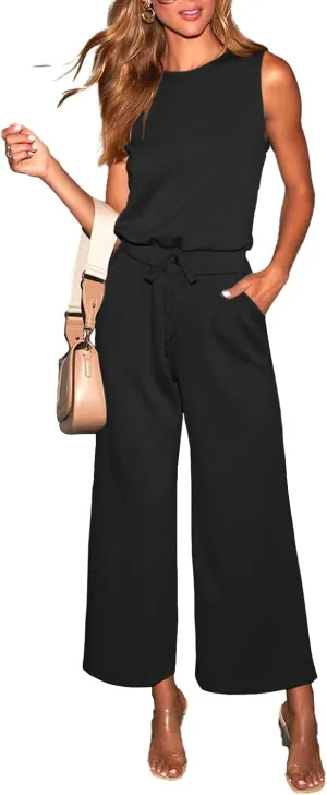 BONITEE Womens Jumpsuits Casual Dressy 2025 Trendy Summer Sleeveless Rompers Wide Leg Jumpsuit One Piece Outfit