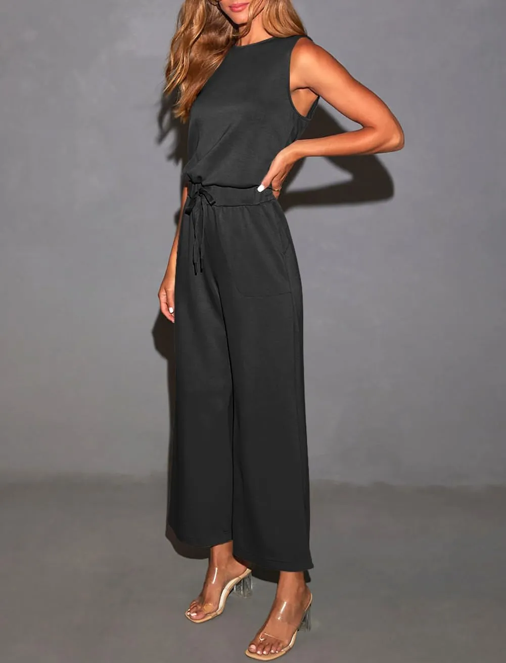 BONITEE Womens Jumpsuits Casual Dressy 2025 Trendy Summer Sleeveless Rompers Wide Leg Jumpsuit One Piece Outfit
