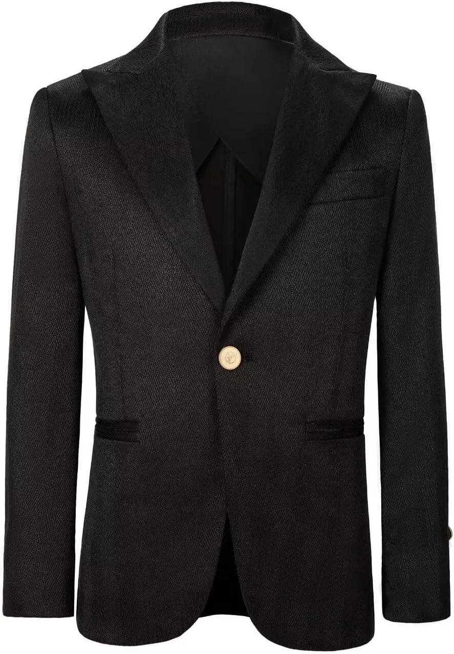 Boys Suit Jacket Slim Fit Herringbone Boy Blazer 1 Button Blazers for Kids Wedding Ring Bearer Outfit Easter