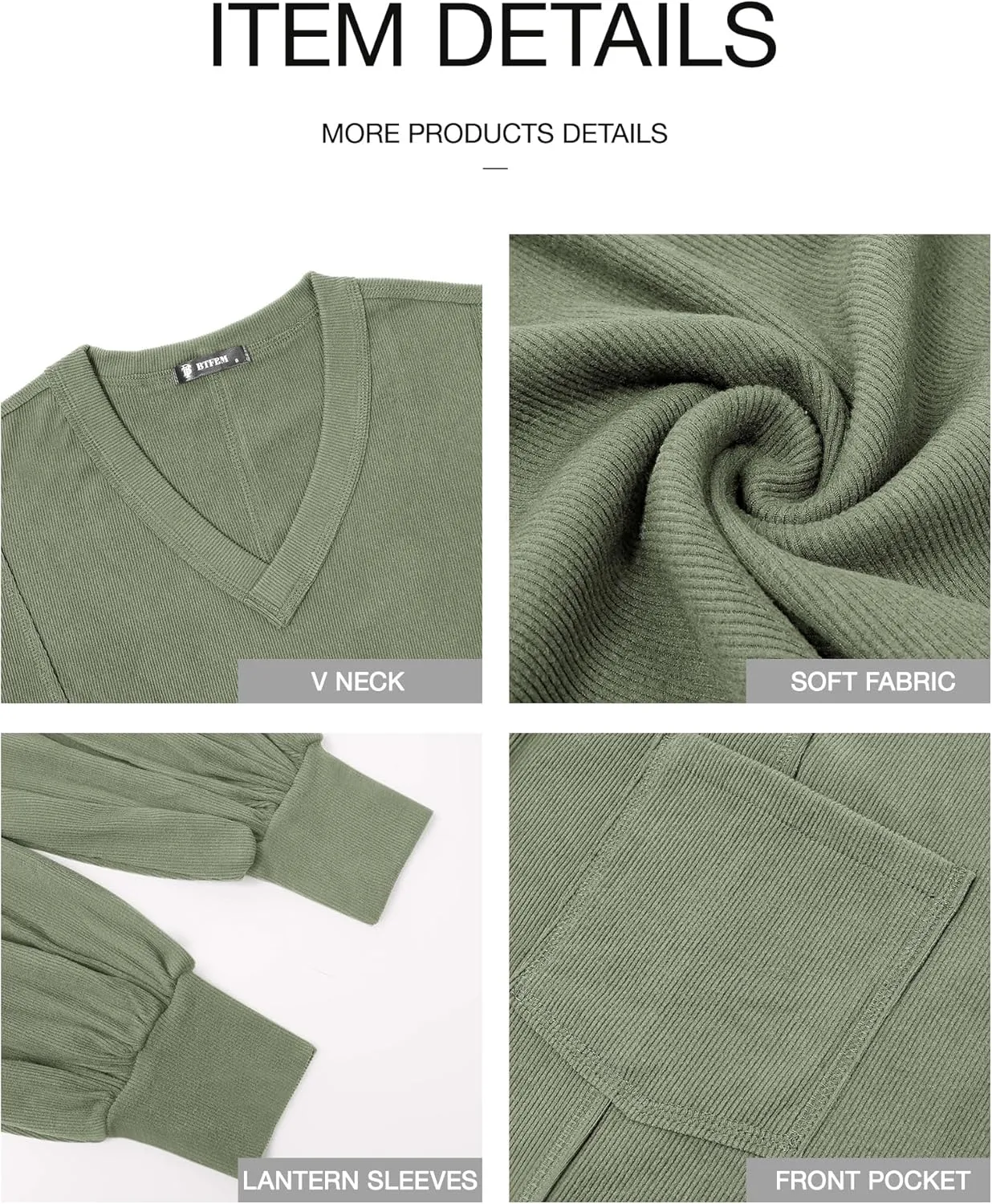 BTFBM Women's Ribbed Long Sleeve Tops 2025 Summer Spring Pullover Knit Casual V Neck Blouses Trendy Loose Fit Tunic Top