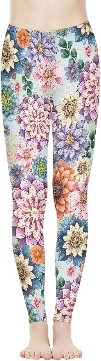 Bulopur Sunflower Workout Legging Pants Full Length, Leopard Women Tummy Control Yoga Pants, Long Leggings for Sport Running