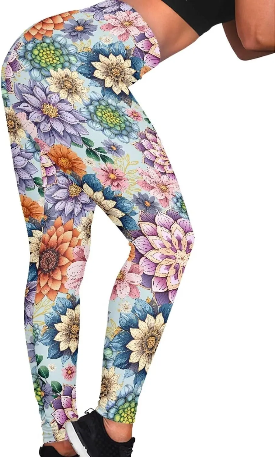 Bulopur Sunflower Workout Legging Pants Full Length, Leopard Women Tummy Control Yoga Pants, Long Leggings for Sport Running