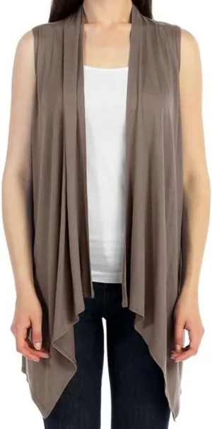 Cardigans for Women Solid Color Sleeveless Asymetric Hem Open Front Drape Long Cardigan Vest -Mocha (Small)