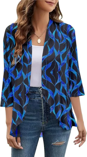Cardigans for Women Trendy 3/4 Sleeves Lightweight Summer Flower Ruffles Striped Color Block Cardigan