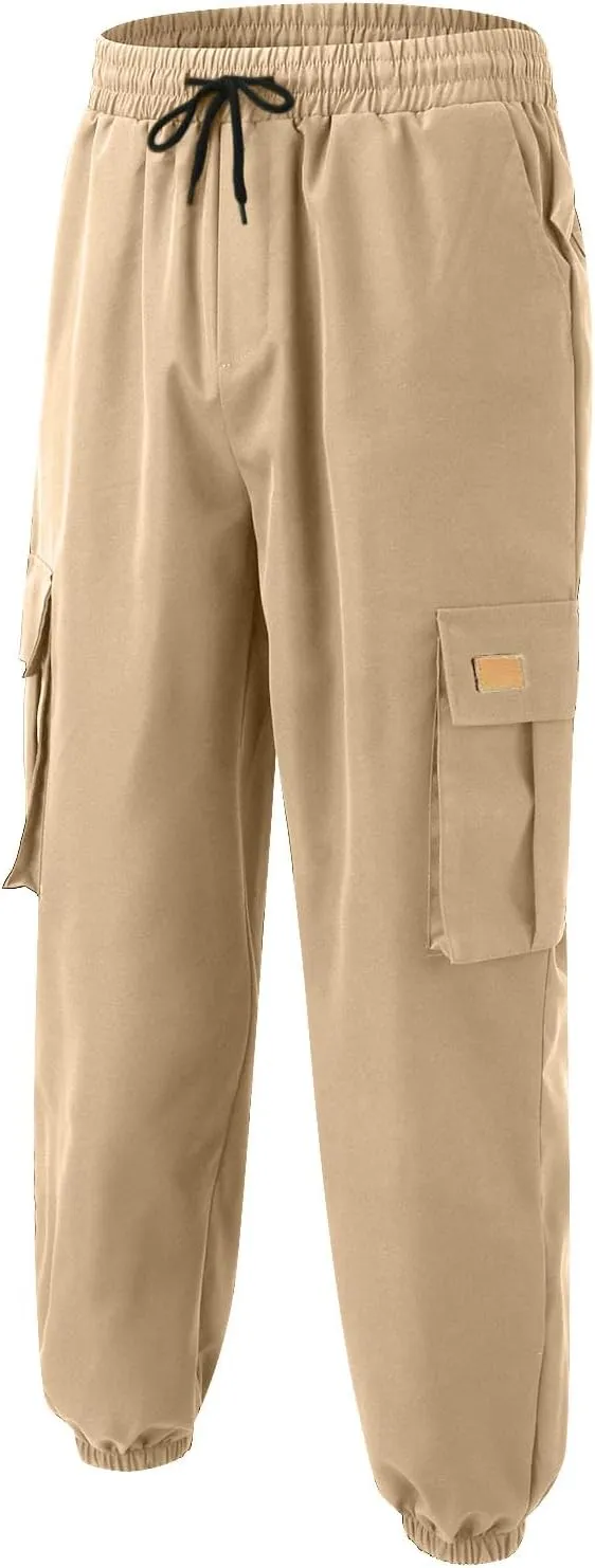 Cargo Sweatpants for Men Baggy Big and Tall Chino Athletic Pants Elastic Waist Drawstring Tactical Casual Pants with Pockets