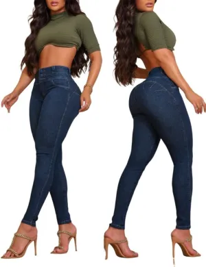 CHICME Womens High Waisted Butt Lifting Jeans Button Front Strechy Skinny Leggings Casual Slim Fit Denim Pants