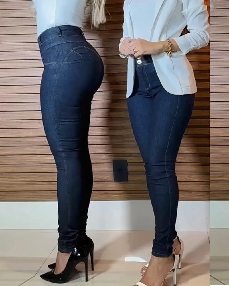 CHICME Womens High Waisted Butt Lifting Jeans Button Front Strechy Skinny Leggings Casual Slim Fit Denim Pants