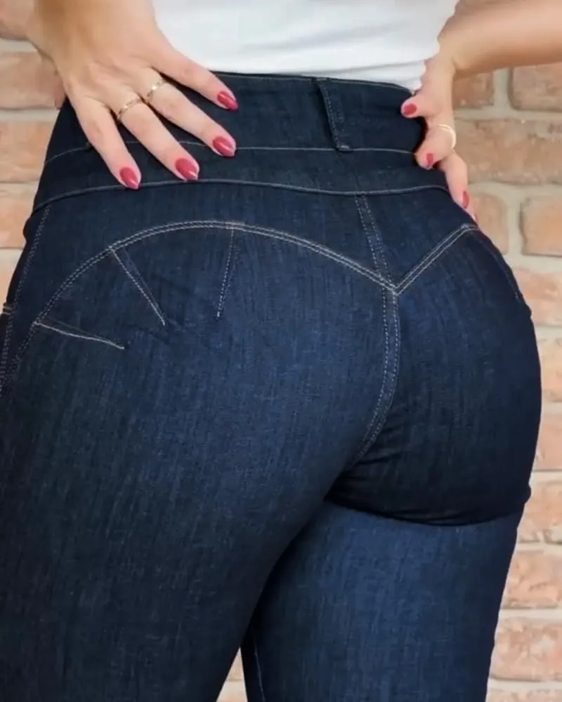 CHICME Womens High Waisted Butt Lifting Jeans Button Front Strechy Skinny Leggings Casual Slim Fit Denim Pants