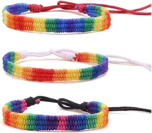 Choistily 3PCS Rainbow LGBT Pride Bracelets for Lesbian Gay Bisexual Adjustable Handmade Braided LGBT Pride Bracelets Rainbow Friendship Bracelets Rainbow Gift for Women Men