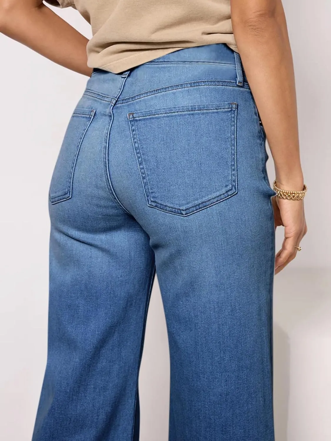 Cicy Bell Womens Cropped Wide Leg Jeans High Waisted Stretchy Flare Jeans Boyfriend Baggy Ankle Denim Pants with Pockets