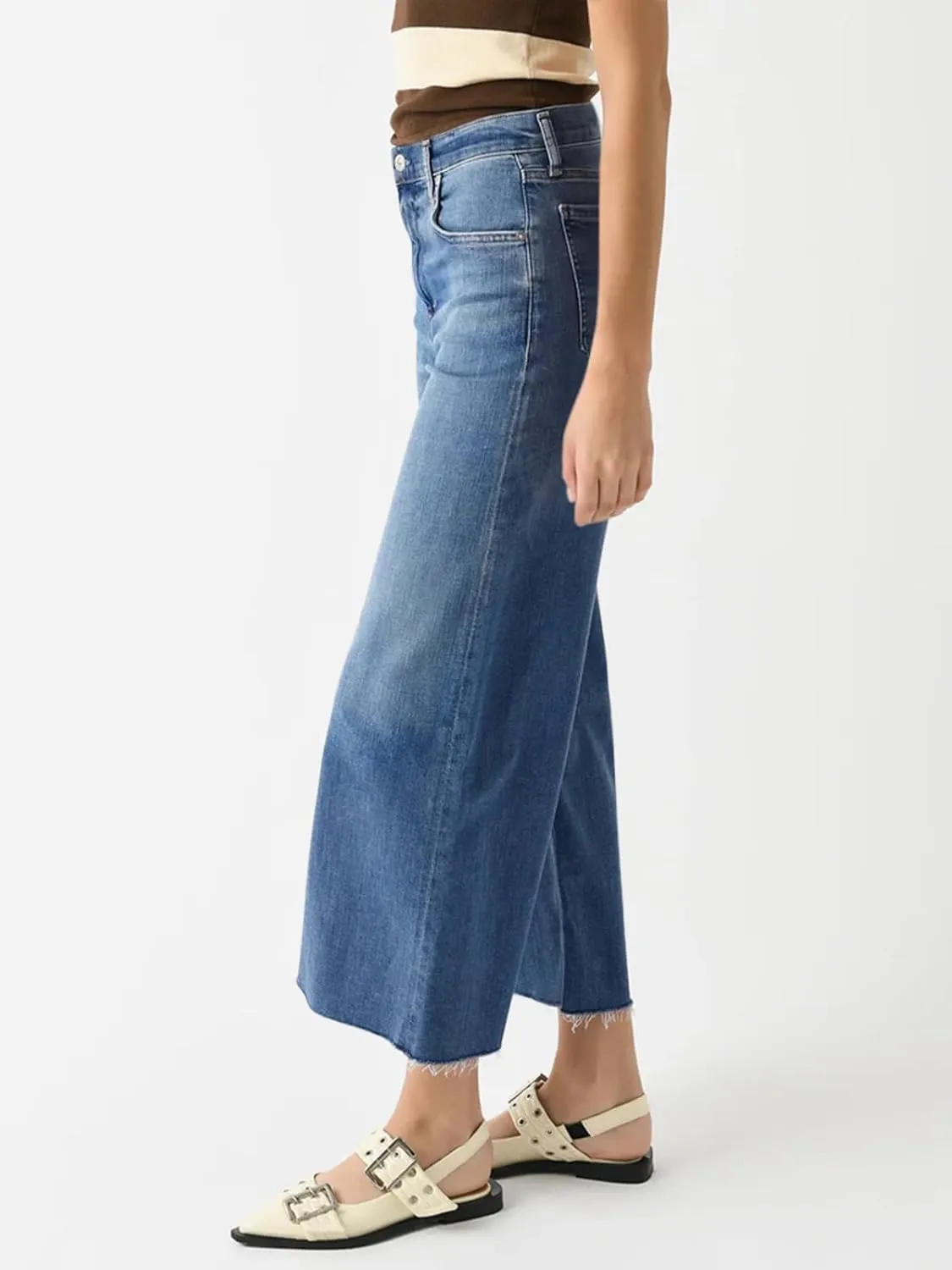 Cicy Bell Womens Cropped Wide Leg Jeans High Waisted Stretchy Flare Jeans Boyfriend Baggy Ankle Denim Pants with Pockets