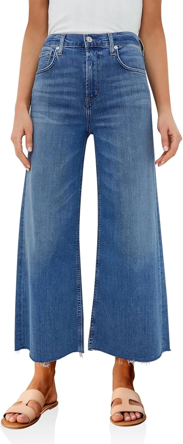 Cicy Bell Womens Cropped Wide Leg Jeans High Waisted Stretchy Flare Jeans Boyfriend Baggy Ankle Denim Pants with Pockets