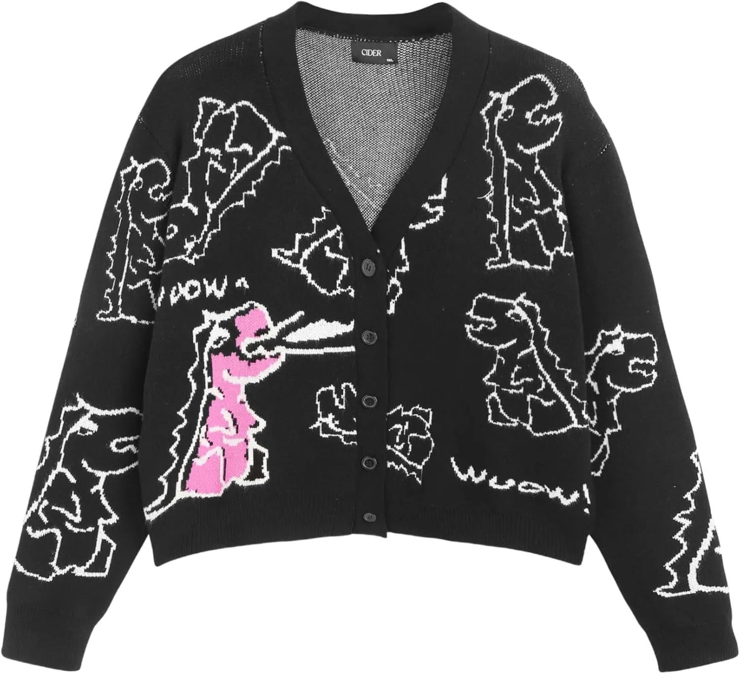 CIDER Womens Dinosaur Cardigan Graphic Streetwear Cute Patterned Preppy Sweater