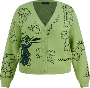 CIDER Womens Dinosaur Cardigan Graphic Streetwear Cute Patterned Preppy Sweater