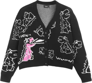 CIDER Womens Dinosaur Cardigan Graphic Streetwear Cute Patterned Preppy Sweater