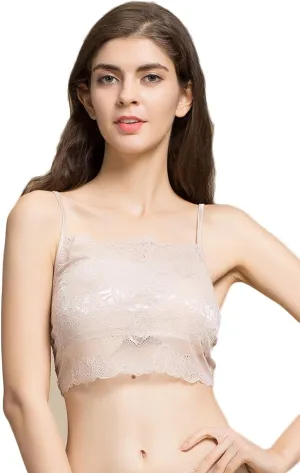 CLC Women's Mulberry Silk Half Camisole Floral Lace Tops
