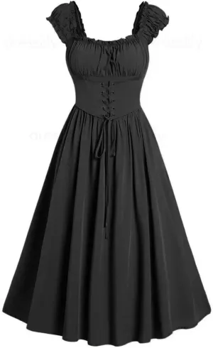 Corset Dress for Women Sleeveless Cottagecore Dress Retro Vintage Medieval Renaissance Dress Lace Up Midi Dresses