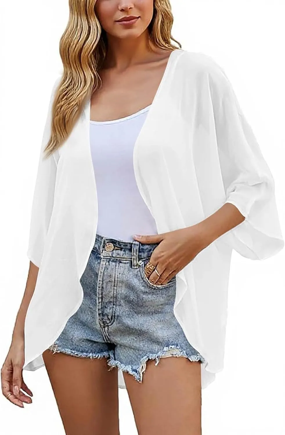 COTECRAM Summer Cardigans for Women 2025 Trendy Puff Sleeve Floral Printed Lightweight Kimono Cardigan Boho Beach Cover Ups